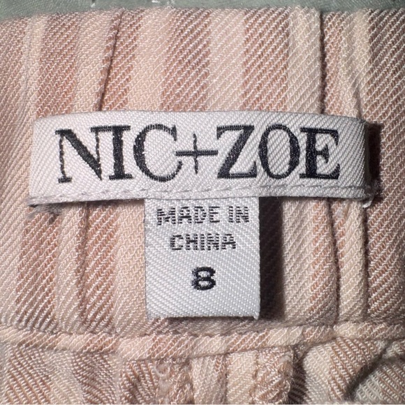 NEW Nic+Zoe Cafe Straight Leg Pant striped pockets pull on linen beige Sz 8 VGUC - Picture 7 of 10
